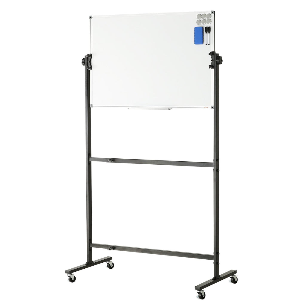 VEVOR 91.5x61cm Rolling Magnetic Whiteboard, Double-sided Mobile Whiteboard, Adjustable Height Dry Erase Board with Wheels, 1 Magnetic Erase & 3 Dry Erase Markers & Movable Tray Office, School