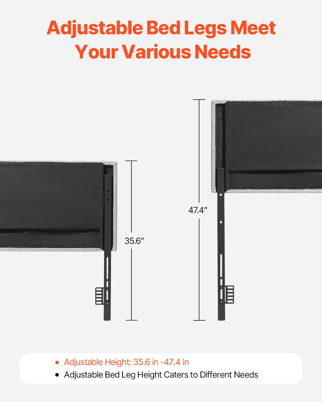 VEVOR Headboard, Full Size Headboard with Adjustable Height, Comfortable Diamond Tufted for Full Size Bed, W 56.3 x H（35.6-47.4）inches, Ideal for Bedroom, Hotel, Homestay, Dormitory, Light Grey