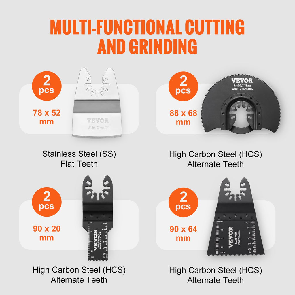 VEVOR 30PCS Multi Tool Blades Kits, Universal Quick Release Oscillating Saw Blades, 8 Types Wood Metal Plastic Oscillating Tool Blades, Fit Dewalt Bosch Milwaukee Hitachi Chicago Craftsman