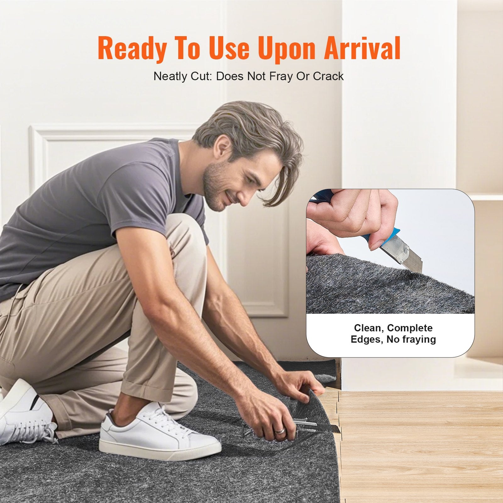 VEVOR Rug Pad Without Slip Resistance, Protective Cushioning Carpet Pad, 8' x 10', 1/2"Thick, 100% Pure Polyester Felt, 7-8㎡ Premium Comfort Underfoot Carpet Padding Rug Cushion for All Floors, Gray