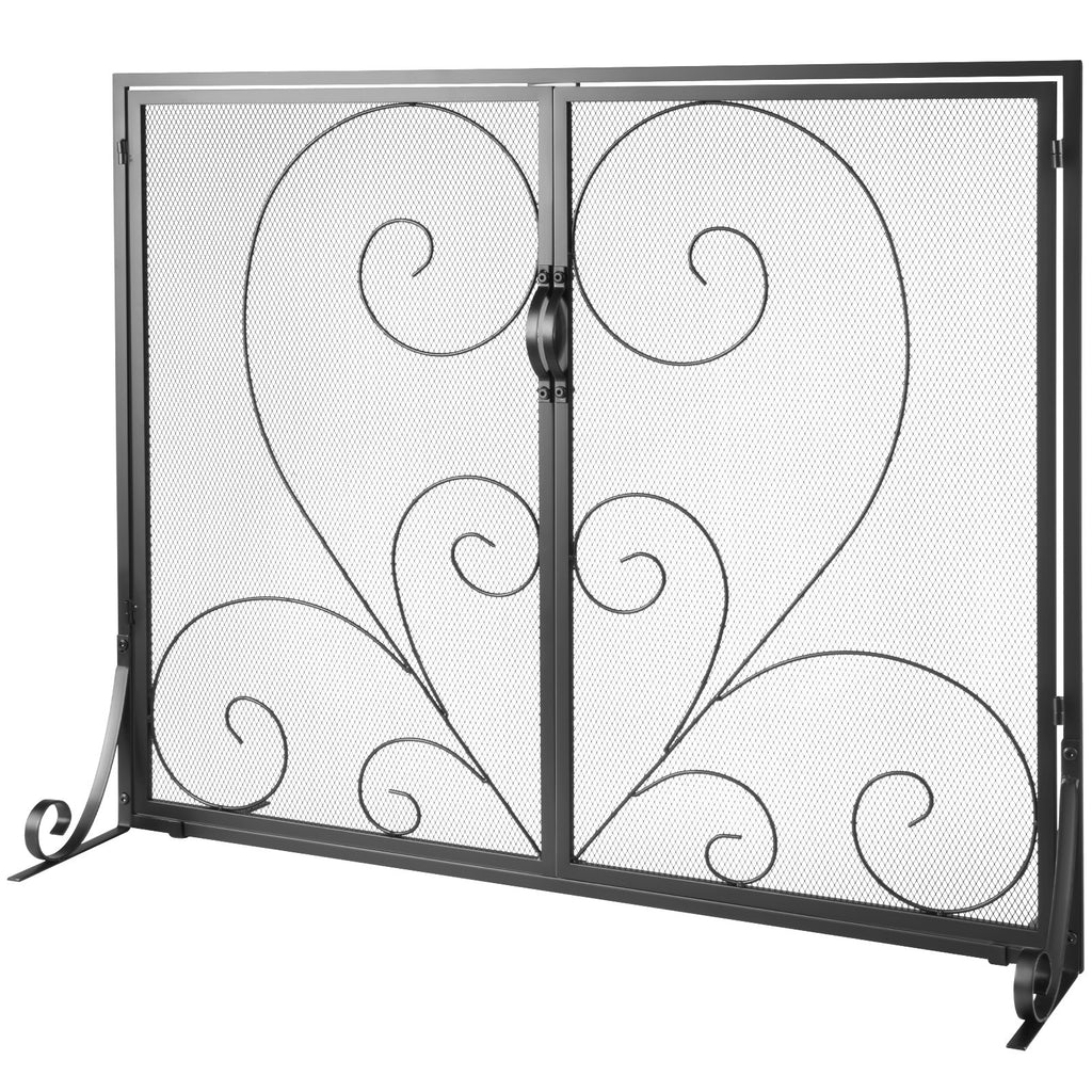VEVOR 990x802MM Fireplace Screen 2-Panel Iron Mesh Spark Guard Vintage Black