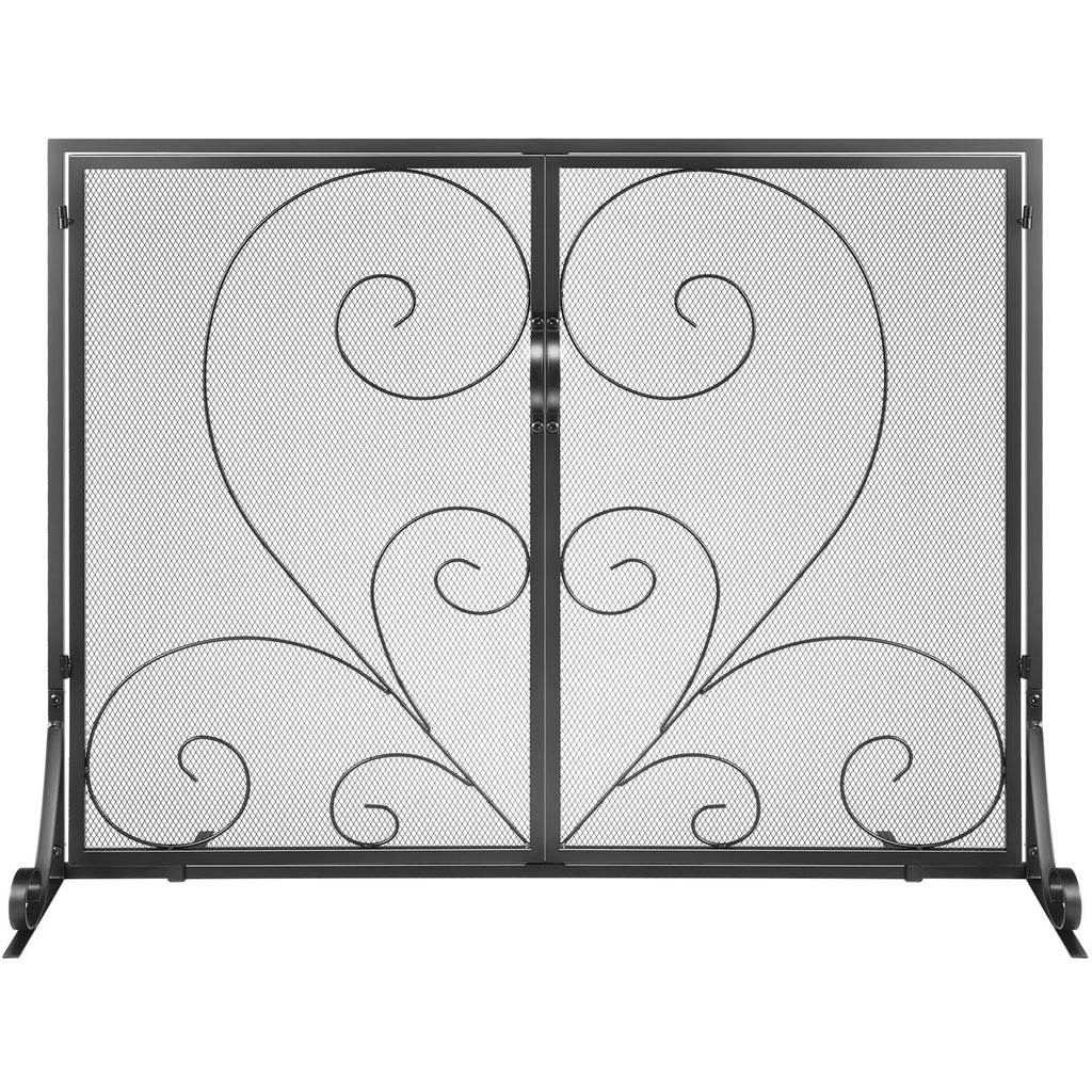 VEVOR 990x802MM Fireplace Screen 2-Panel Iron Mesh Spark Guard Vintage Black