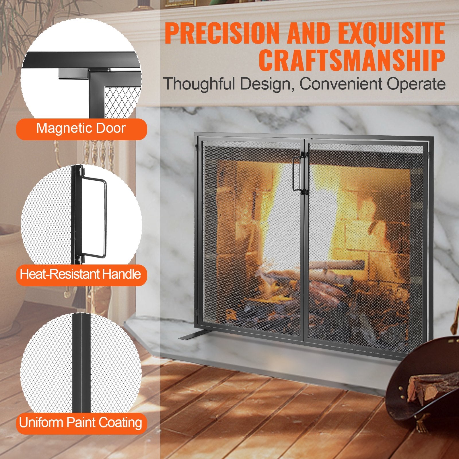 VEVOR Fireplace Screen 1 Panel with Door, Sturdy Iron Mesh Fireplace Screen, 990(L) x780(H)MM Spark Guard Cover, Simple Installation, Free Standing Fire Fence Grate for Living Room Home Decor Modern