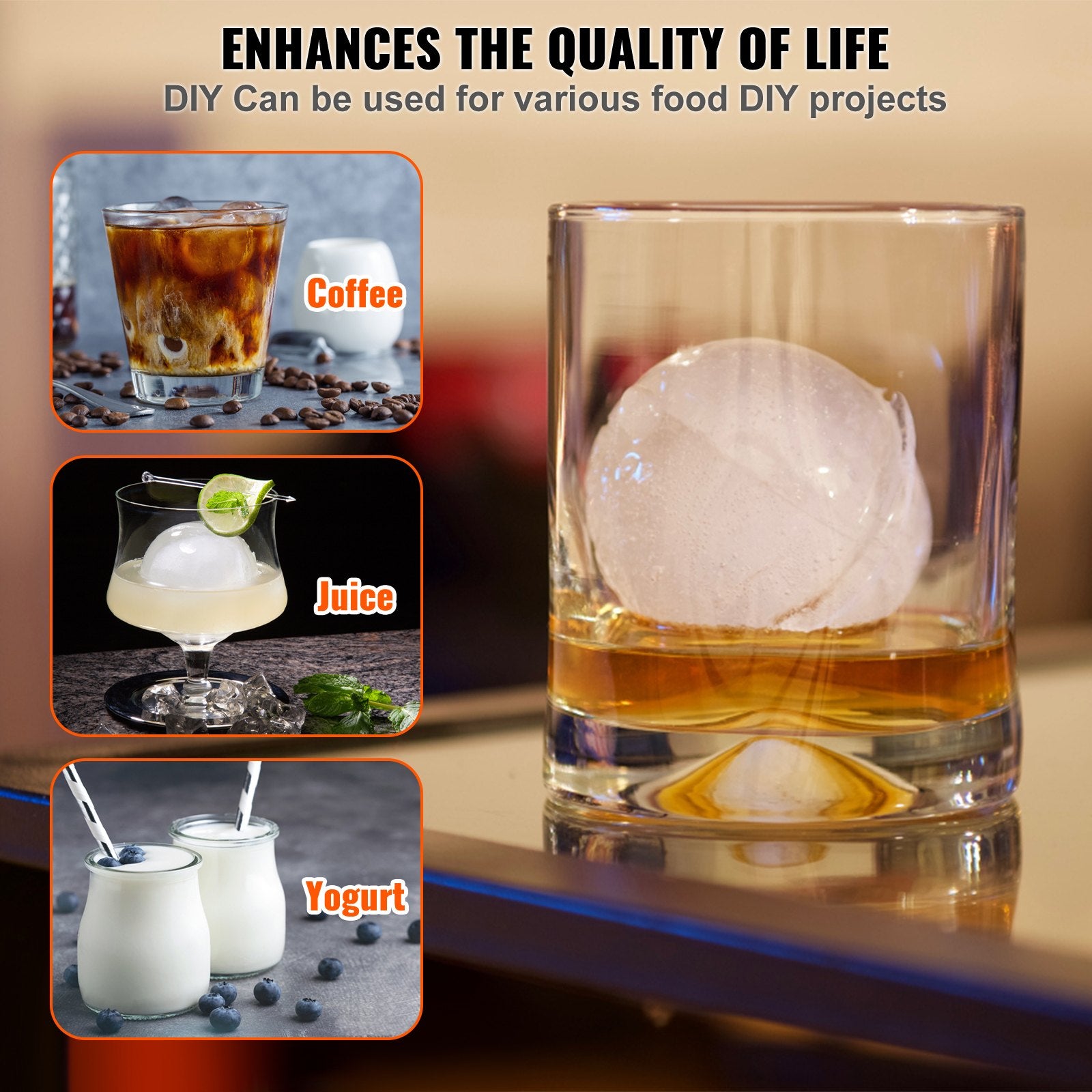 VEVOR Ice Ball Press, 6cm Ice Ball Maker, Aircraft Al Alloy Ice Ball Press Kit for 60mm Ice Sphere, Ice Press with Tong and Drip Tray, for Whiskey, Cocktail, Bourbon, Scot on Party & Holiday, Red