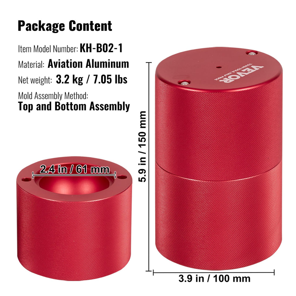 VEVOR Ice Ball Press, 6cm Ice Ball Maker, Aircraft Al Alloy Ice Ball Press Kit for 60mm Ice Sphere, Ice Press with Tong and Drip Tray, for Whiskey, Cocktail, Bourbon, Scot on Party & Holiday, Red