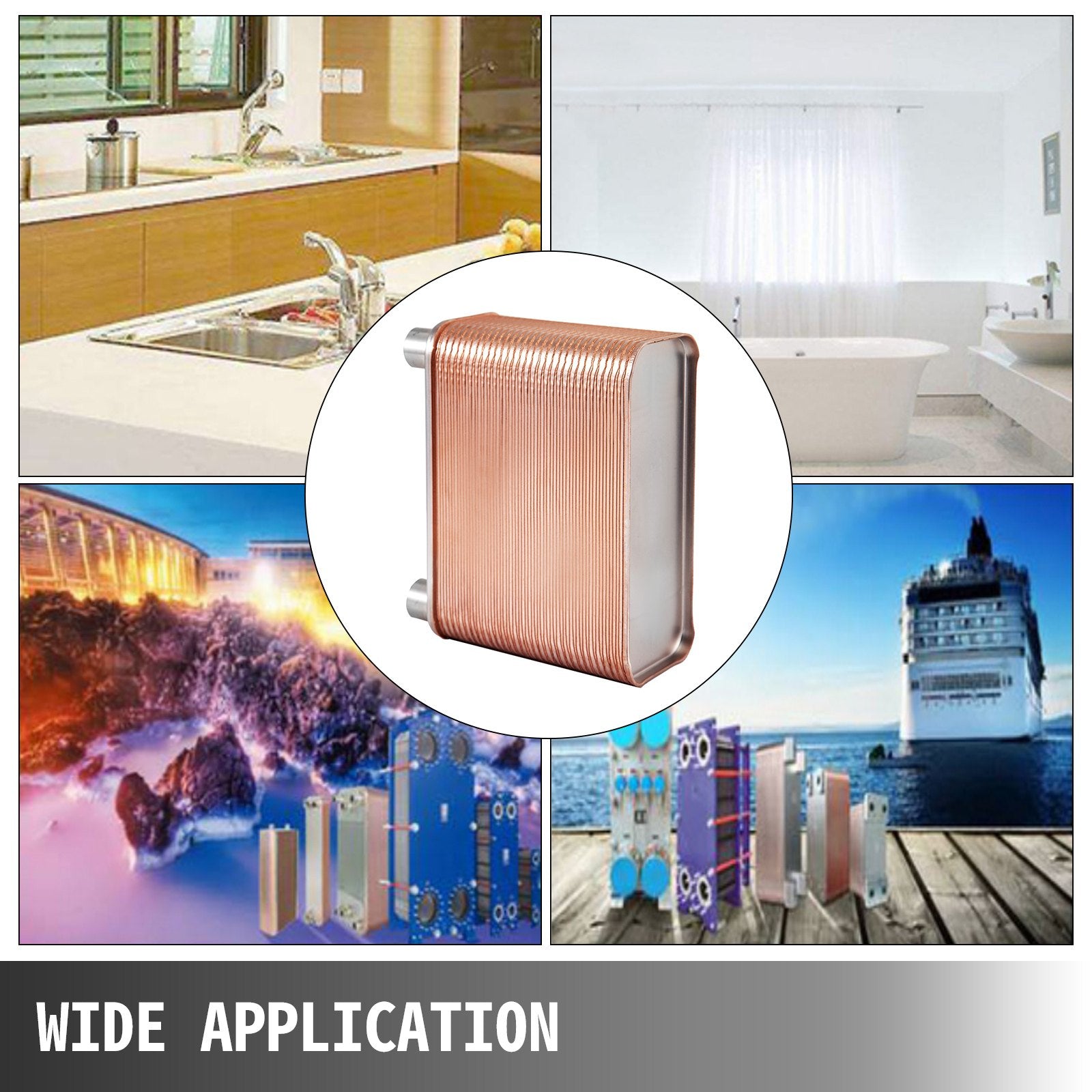 VEVOR Heat Exchanger 3"x7.5" 60 Plates Brazed Plate Heat Exchanger 316L 1/2" BSP FPT Heat Exchanger EATB12 Beer Wort Chiller for Hydronic Heating