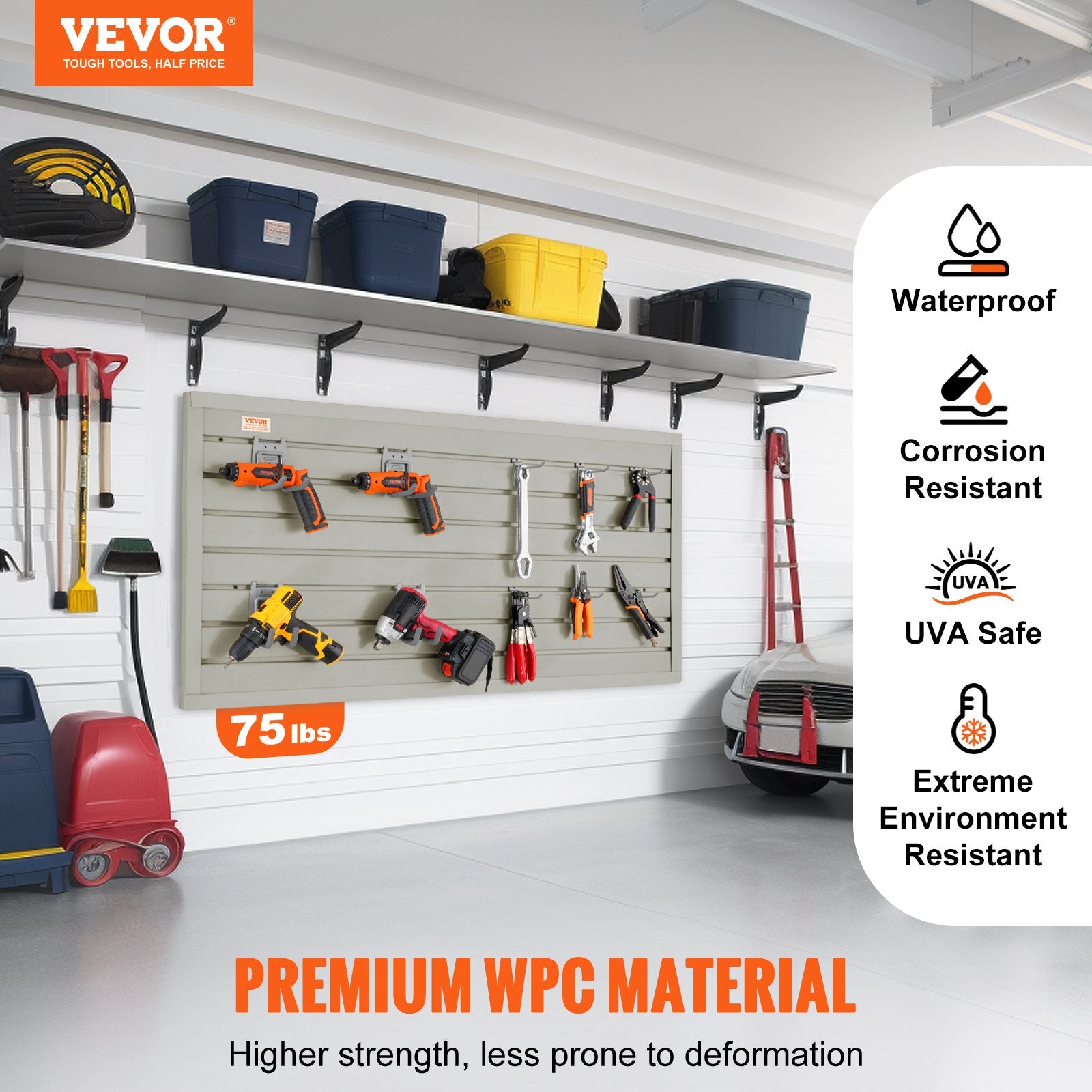 VEVOR Slatwall Panels, 121.9 x 30.48 cm Gray Garage Wall Panels (Set of 2 Panels), Heavy Duty Garage Wall Organizer Panels Display Perfect for Retail Store, Garage Wall, and Craft Storage Organization