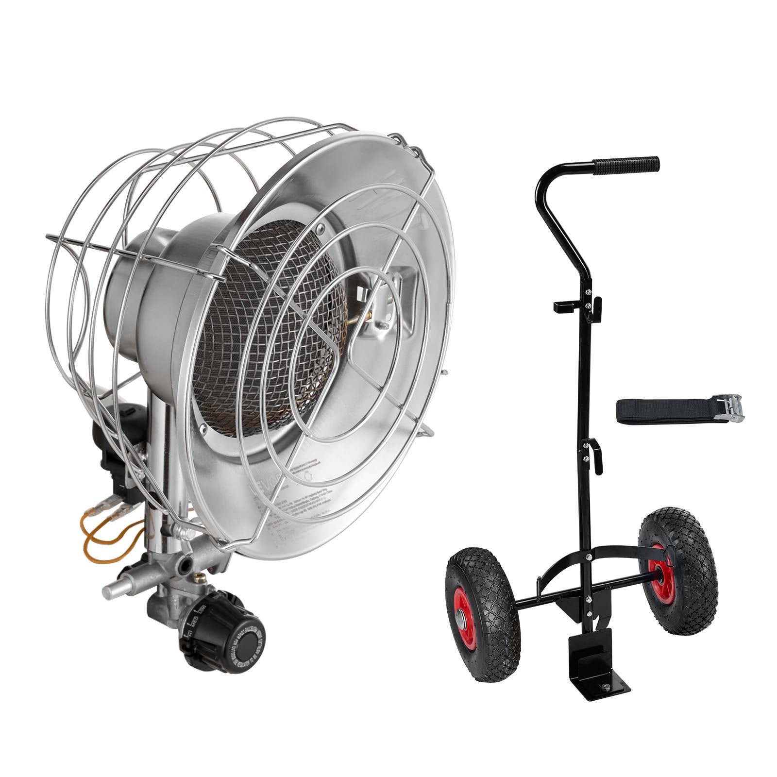 VEVOR Propane Tank Top Heater with Portable Trolley, 15000 BTU Rapid Heating 180-Degree Infrared Radiant Tank Top Gas Heater for 9-18kg Propane Tanks, for Ice Fishing/ Hunting/Outdoor Single Burner