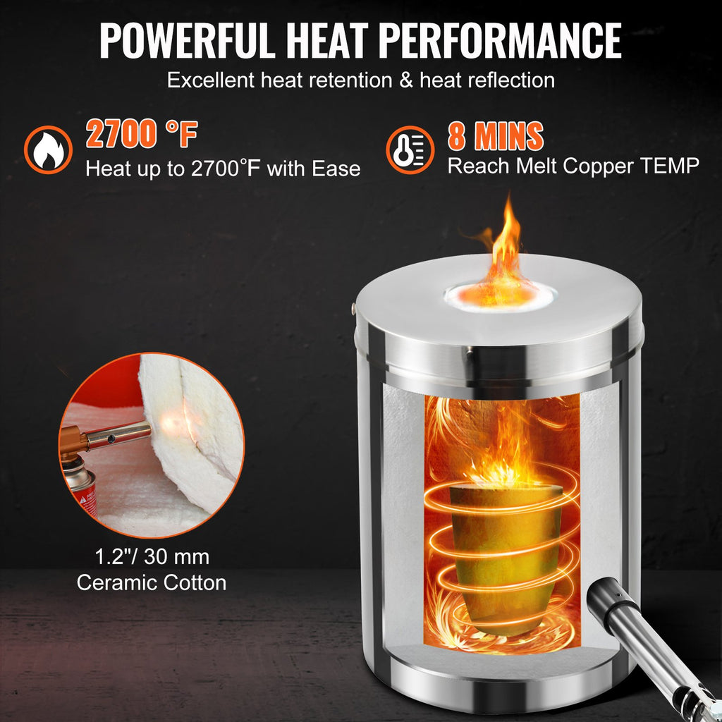 VEVOR 6KG Propane Melting Furnace Kit Melting Furnace Stainless Steel 2700℉