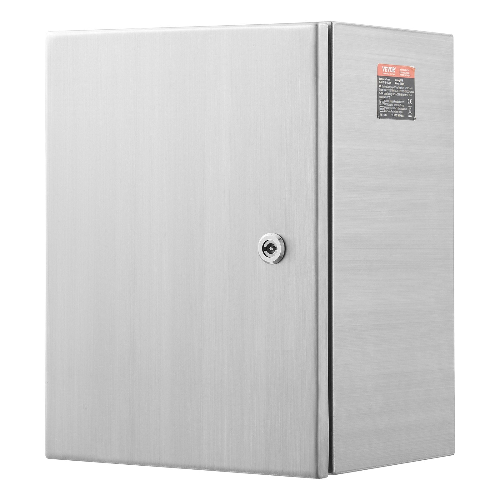 VEVOR Steel Electrical Box, 40x30x15 cm, 304 Stainless Steel Electrical Enclosure Box, Wall-Mounted Outdoor Electrical Electronic Equipment Enclosure with Mounting Plate Hinges Lock, IP66 Waterproof