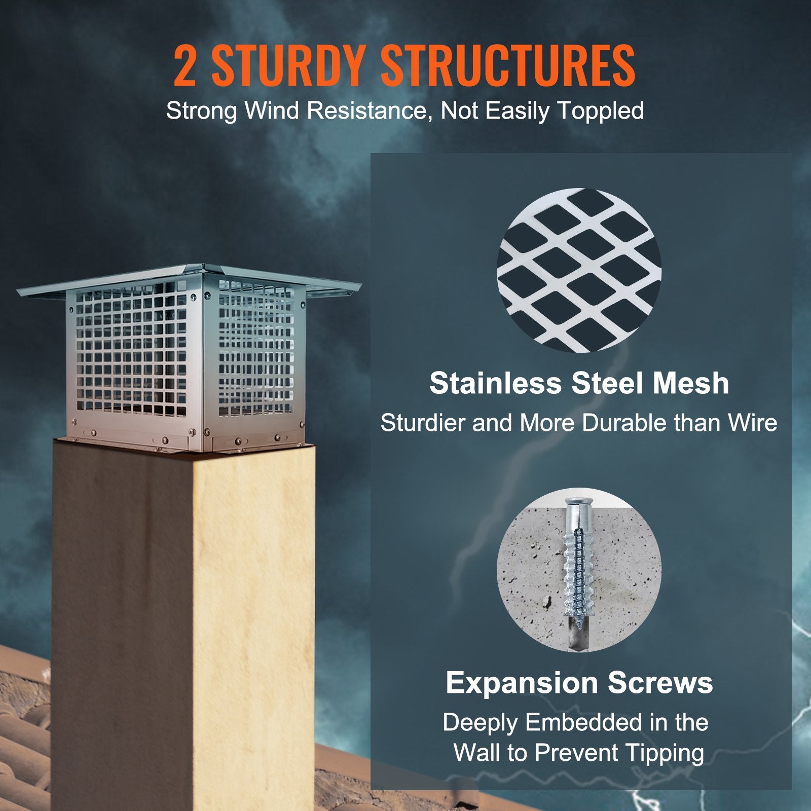 VEVOR Chimney Cap 13” x 9” 304Stainless Steel Fireplace Flue Caps Cover Mesh