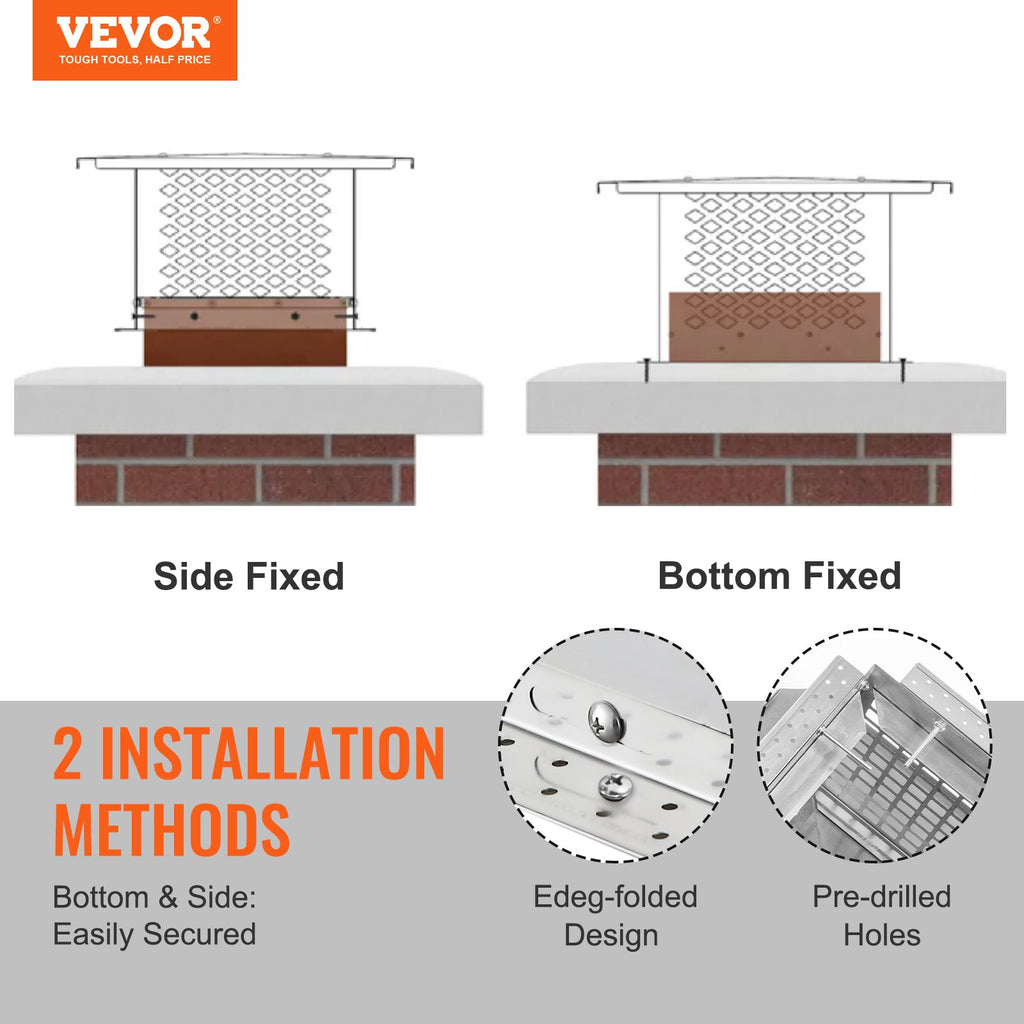 VEVOR Chimney Cap 9” x 9” 304Stainless Steel Fireplace Flue Caps Cover Mesh