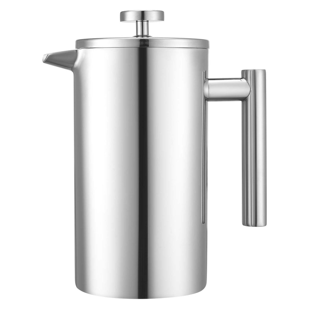 VEVOR French Press Coffee Maker, 1 Liter Stainless Steel Coffee Press Tea Maker with Filter, Large Double Wall Insulated French Presses Cold Brew for Camping Travel Home Kitchen, Silver
