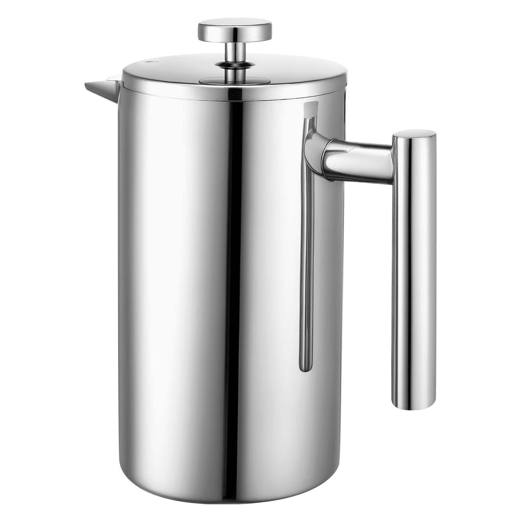 VEVOR French Press Coffee Maker, 1 Liter Stainless Steel Coffee Press Tea Maker with Filter, Large Double Wall Insulated French Presses Cold Brew for Camping Travel Home Kitchen, Silver