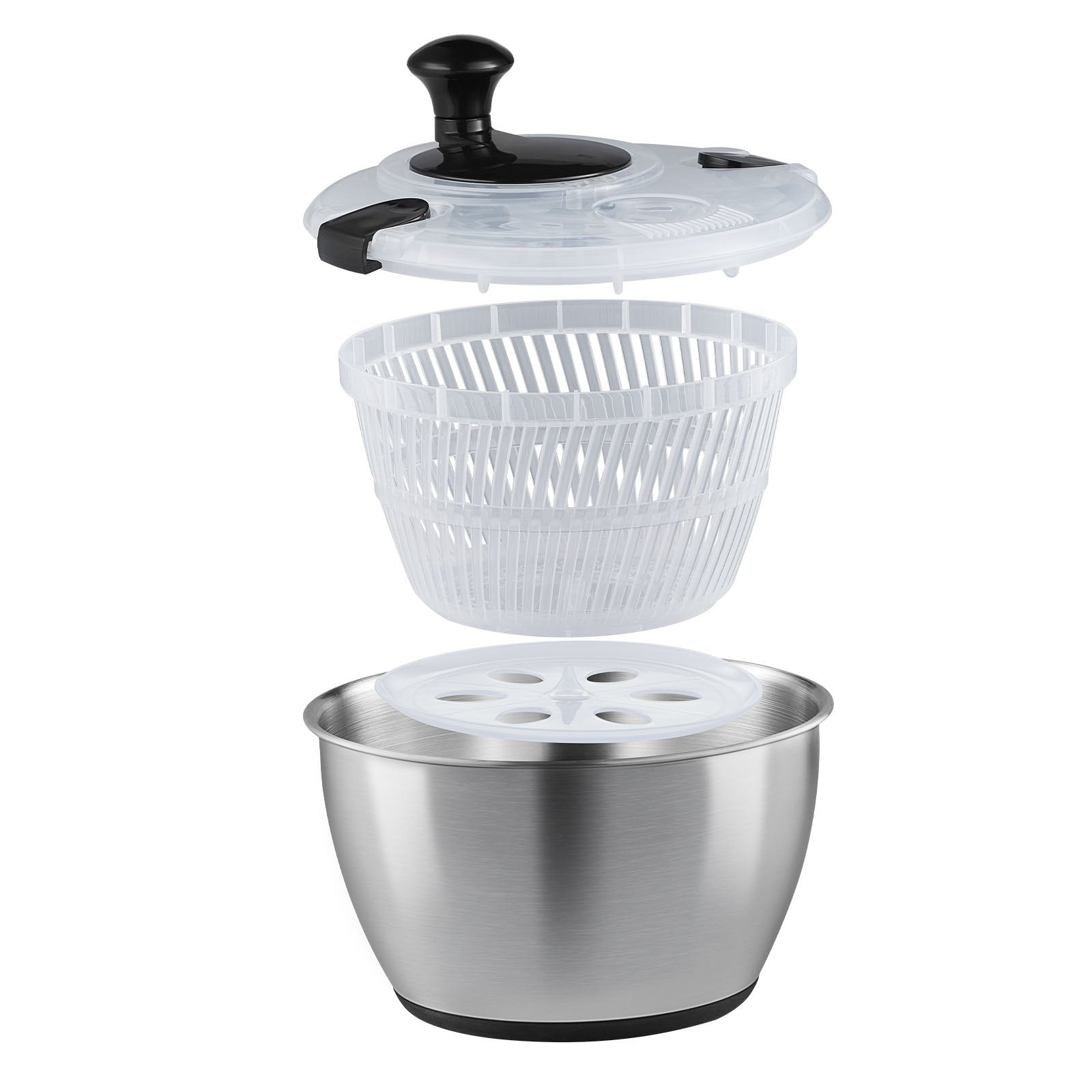 VEVOR Stainless Steel Salad Spinner, 4.5L, One-handed Easy Press Large Vegetable Dryer Washer, Lettuce Cleaner and Dryer with 304 Stainless Steel Bowl, for Greens, Herbs, Berries, Fruits, No BPA