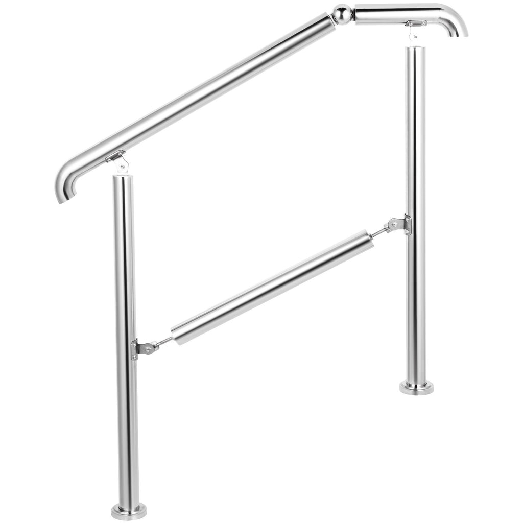 VEVOR 3 Step Railing Stainless Steel Transitional Handrail fit for Level Surface and 1 to 3 Steps Adjustable Stair Railing Indoor Outdoor Step Railings 220lb Capacity W/ Installation Kit Porch DIY