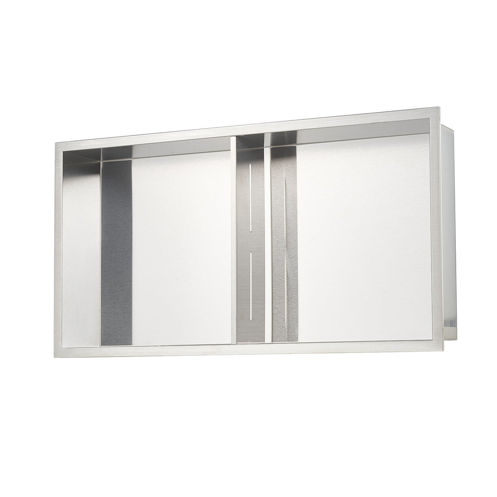VEVOR Shower Niche, 33.0 x 63.5 x 10.2 cm Recessed Wall Niche Double-layer, with Hollowed-out Divider, Heavy-duty Stainless Steel Modern Shampoo Storage Organizer, Waterproof, Silver for Bathroom