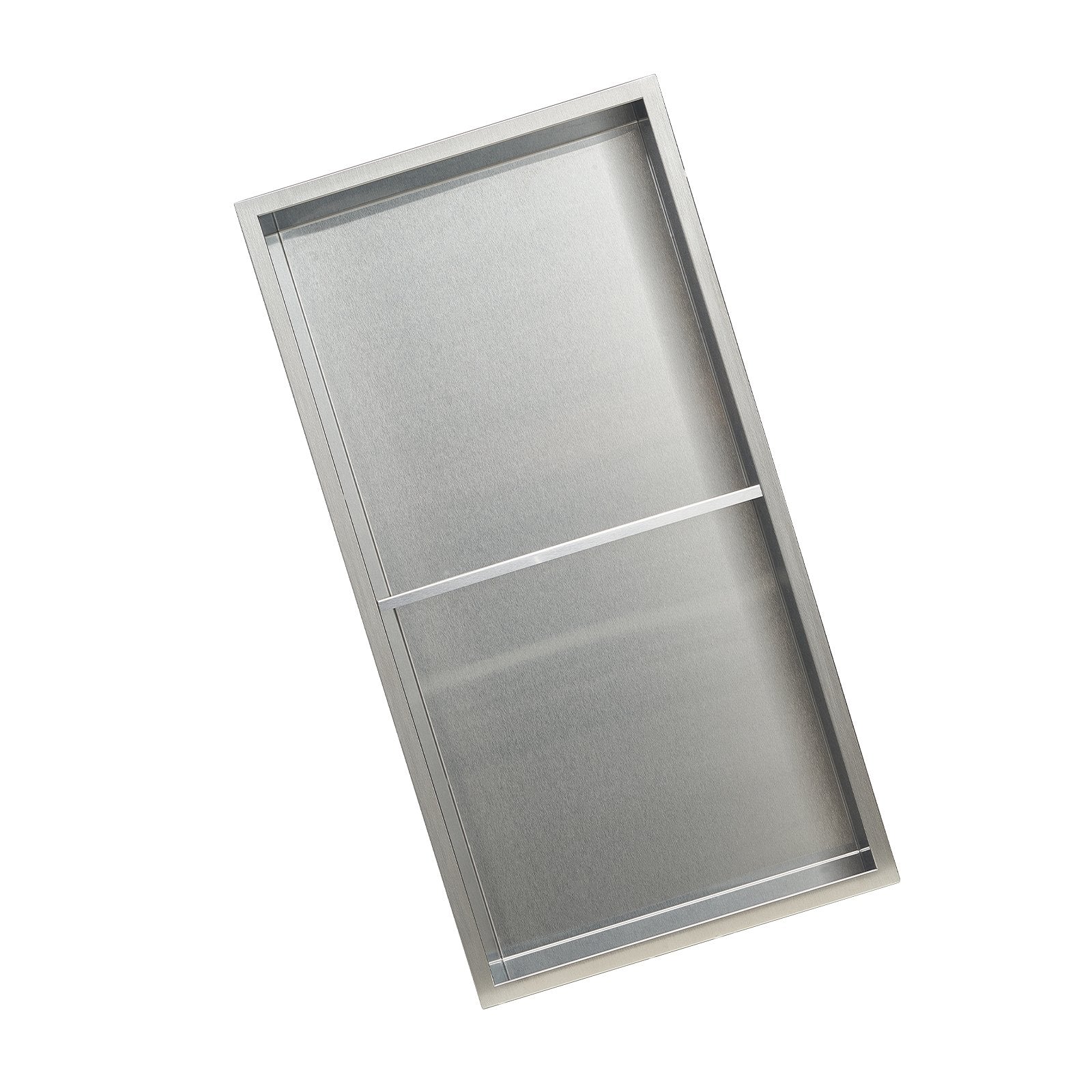VEVOR Shower Niche, 33.0 x 63.5 x 10.2 cm Recessed Wall Niche Double-layer, with Hollowed-out Divider, Heavy-duty Stainless Steel Modern Shampoo Storage Organizer, Waterproof, Silver for Bathroom