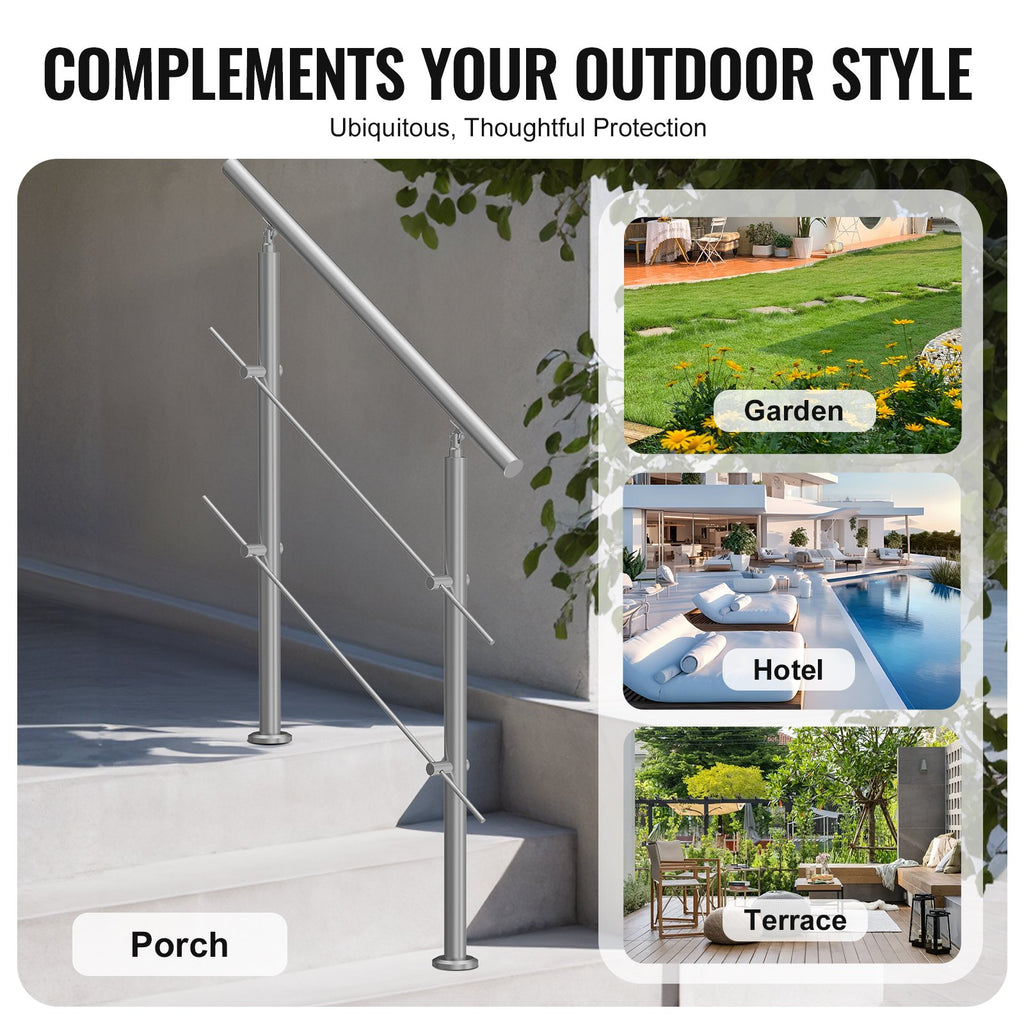 VEVOR 39.4in Handrails for Outdoor Steps 2 Crossbars Staircase for Porch Deck