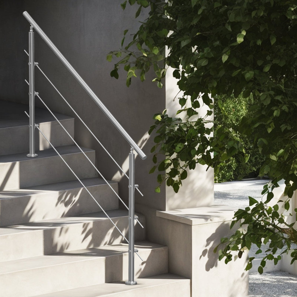 VEVOR Handrails for Outdoor Steps, 59 in Length 3 Crossbars Stair Hand Rail Kit, Transitional Stainless Steel Railings w/ Installation Kit, Double-column Staircase Handrails for Seniors,Porch & Deck