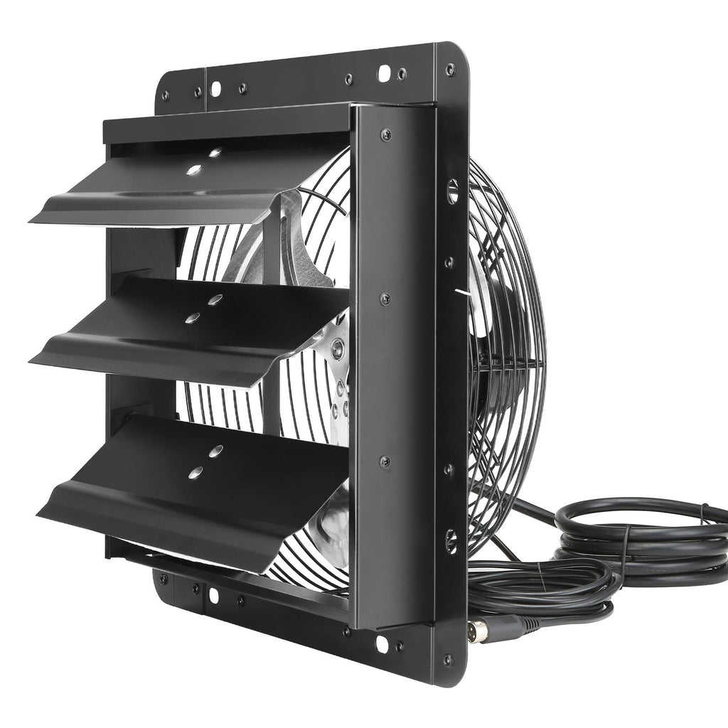VEVOR Shutter Exhaust Fan, 254mm / 10inch  with Temperature Humidity Controller, EC-motor, 843 CFM, Variable Speed Adjustable Wall Mount Attic Fan, Ventilation and Cooling for Greenhouses, Garages, Sheds