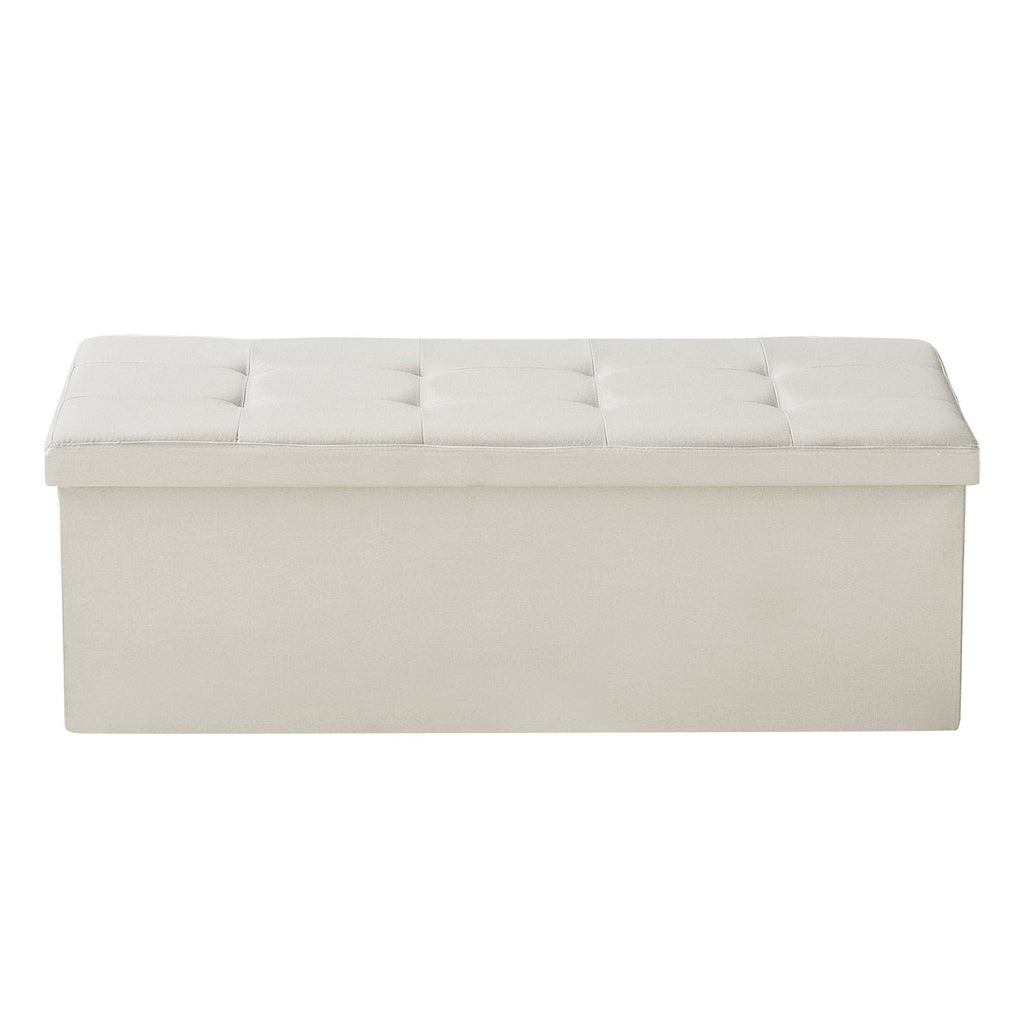 VEVOR Foldable Storage Ottoman Bench, End of Bed Bench with Side Bags, Folding Upholstered Storage Chest Supports 660 lbs, Linen Bed Ottoman with Large Space for Living Room, Bedroom, Entryway, Beige
