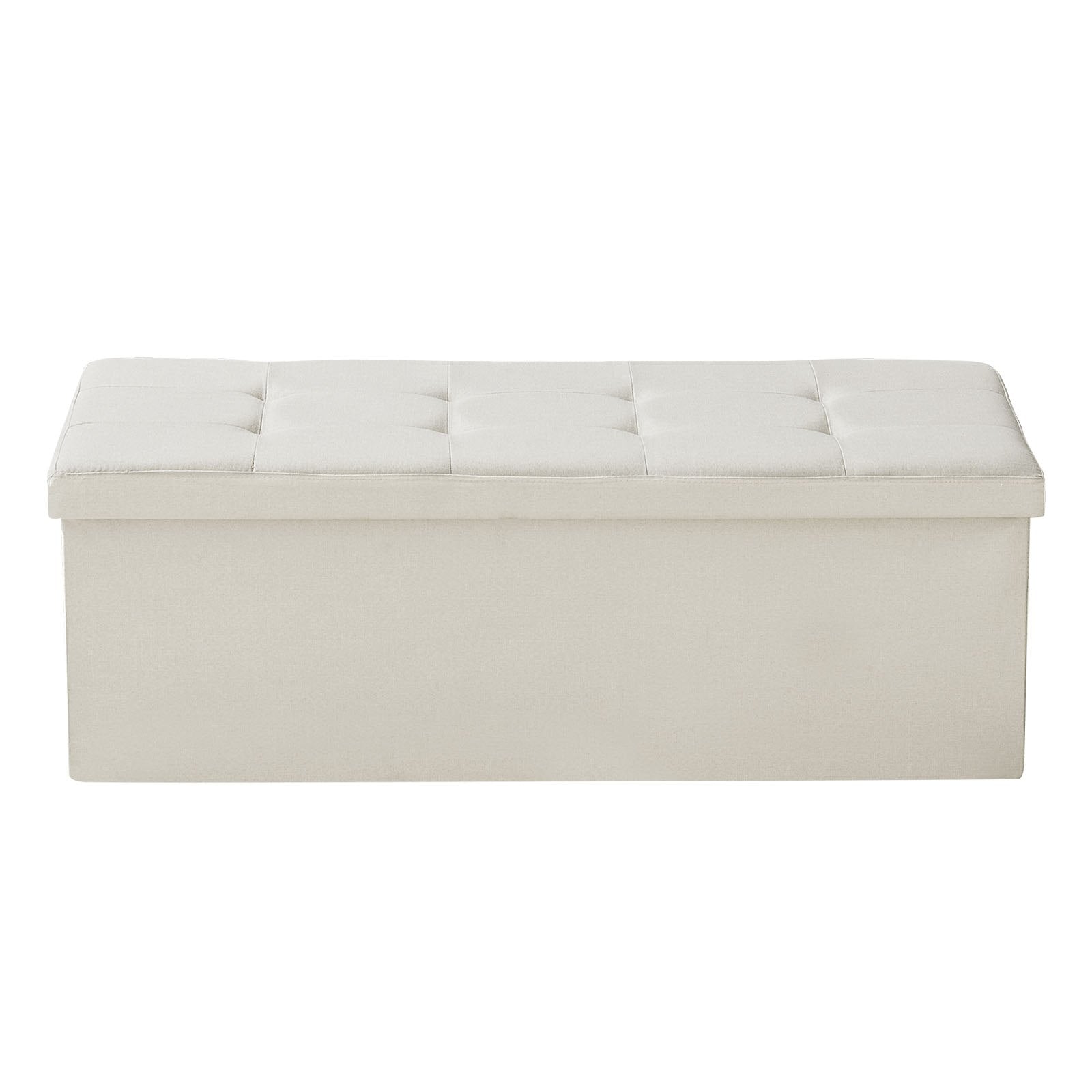 VEVOR Foldable Storage Ottoman Bench, End of Bed Bench with Side Bags, Folding Upholstered Storage Chest Supports 660 lbs, Linen Bed Ottoman with Large Space for Living Room, Bedroom, Entryway, Beige