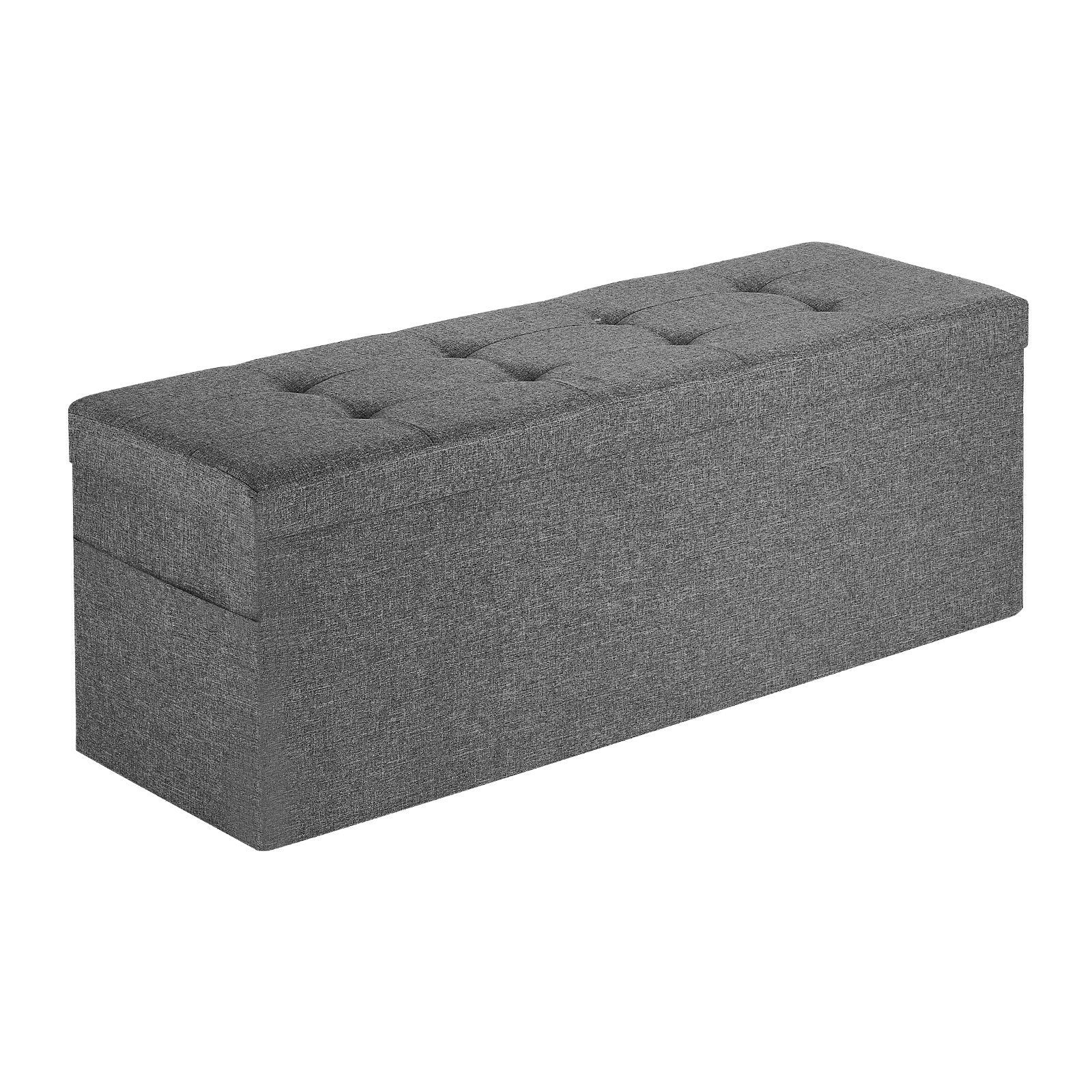 VEVOR Foldable Storage Ottoman Bench, End of Bed Bench with Side Bags, Folding Upholstered Storage Chest Supports 660 lbs, Linen Bed Ottoman with Large Space for Living Room, Bedroom, Entryway, Grey