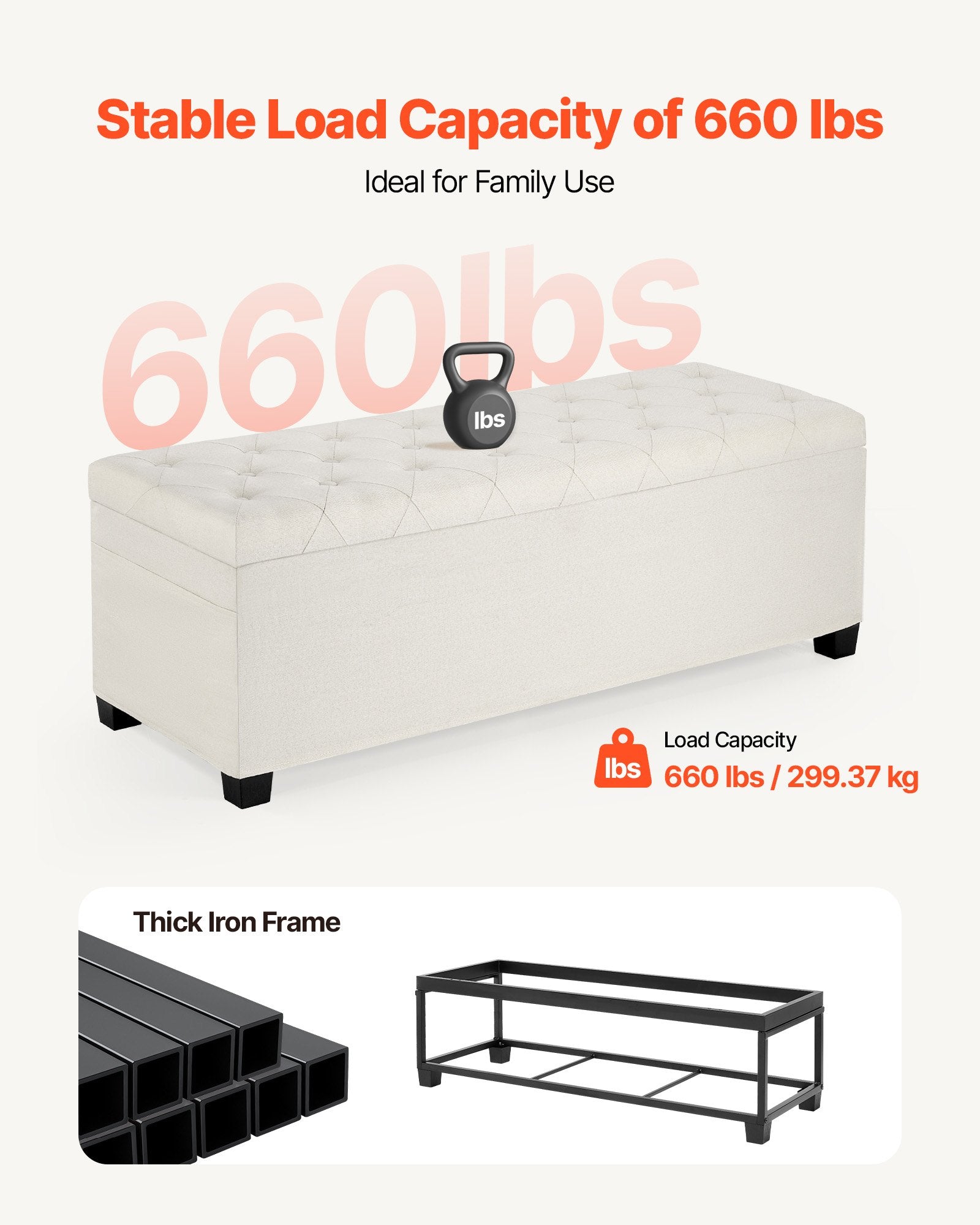 VEVOR Storage Ottoman Bench, Button-Tufted End of Bed Bench with Side Bags, Flip-up Upholstered Storage Chest with Metal Frame, Linen Bed Ottoman for Living Room, Bedroom, Entryway, Office, Beige