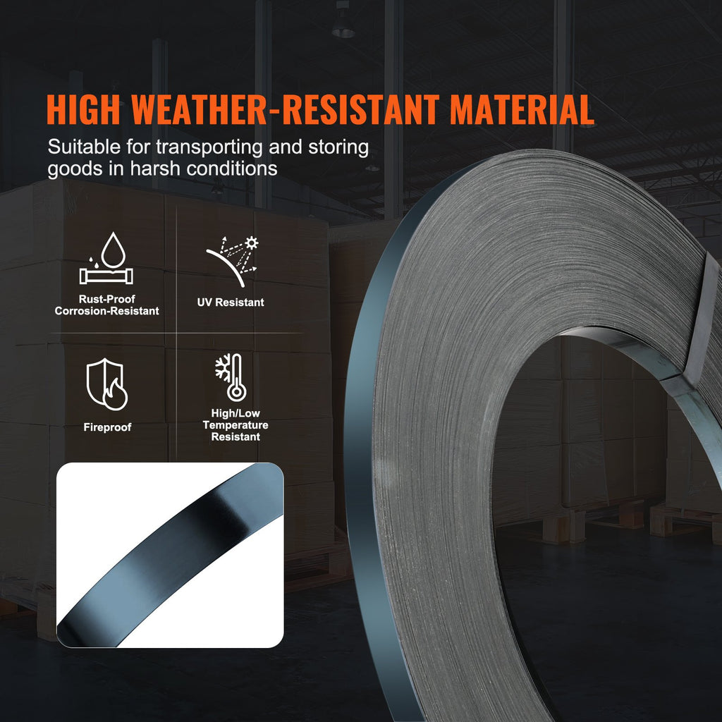 VEVOR Packaging Steel Strapping Roll, 500 m Length x 19 mm Width x 0.55 mm Thickness, 770 kg Break Strength, Heavy Duty Banding Pallet Strap Coil, Portable Strong Banding Packing Metal Straps, Black