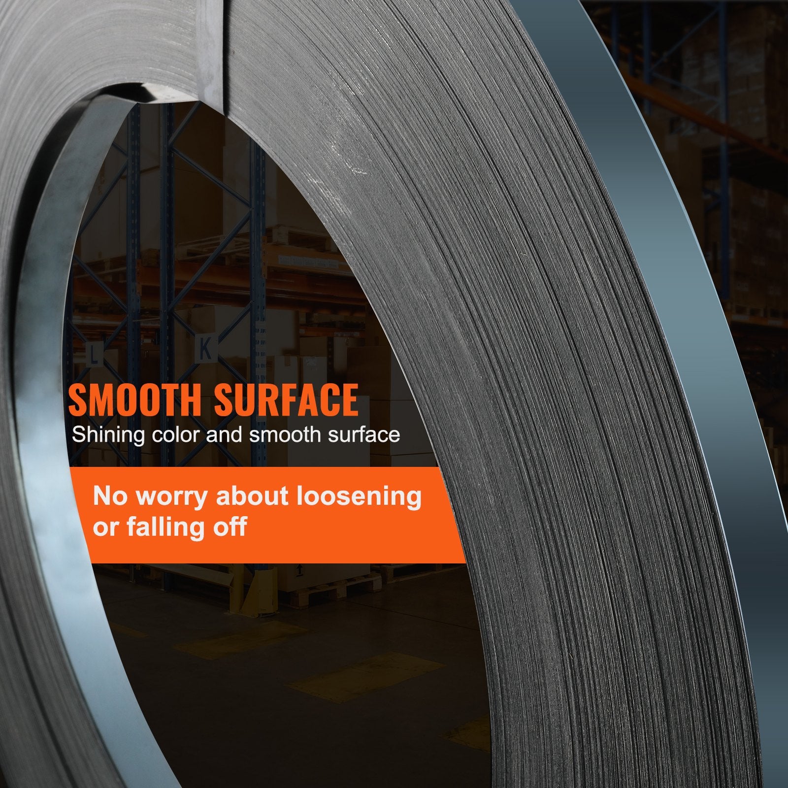 VEVOR Packaging Steel Strapping Roll, 500 m Length x 19 mm Width x 0.55 mm Thickness, 770 kg Break Strength, Heavy Duty Banding Pallet Strap Coil, Portable Strong Banding Packing Metal Straps, Black