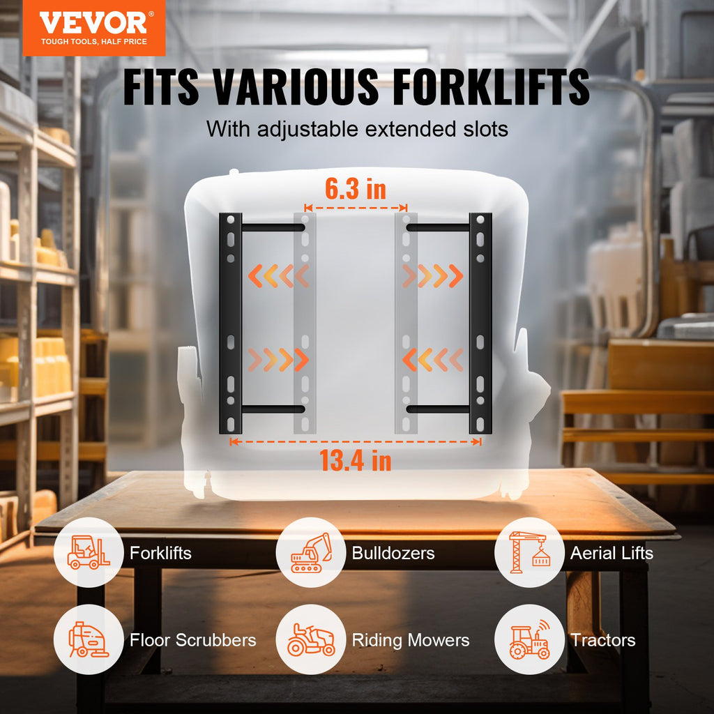 VEVOR Universal Forklift Seat, Fold Down Tractor Seat with Adjustable Angle Back, Micro Switch and Retractable Seatbelt, 16-34 cm Slot Forklift Seat for Tractor Loader Excavator