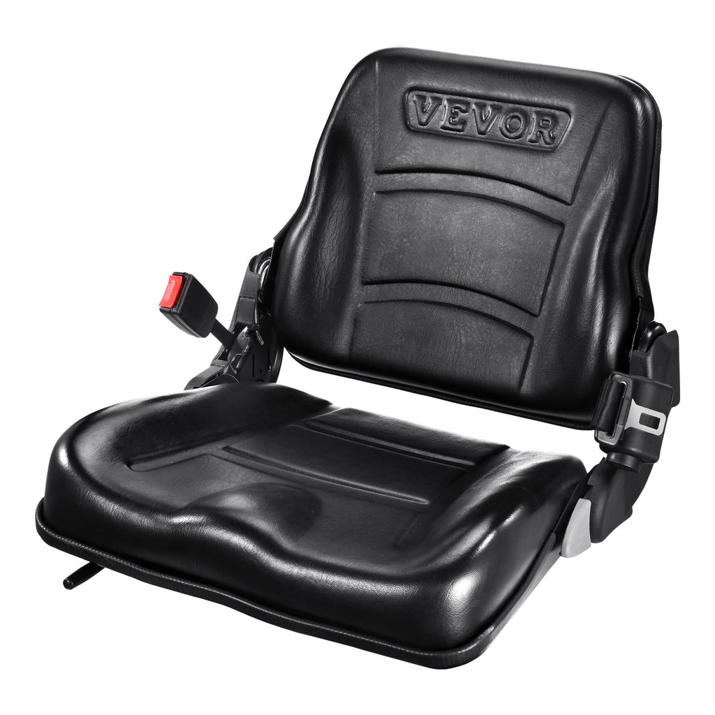 VEVOR Universal Forklift Seat, Fold Down Tractor Seat with Adjustable Angle Back, Micro Switch and Retractable Seatbelt, 16-34 cm Slot Forklift Seat for Tractor Loader Excavator