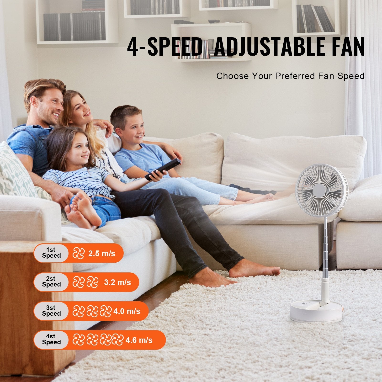 VEVOR 8 Inch Foldable Oscillating Standing Fan with Remote Control,