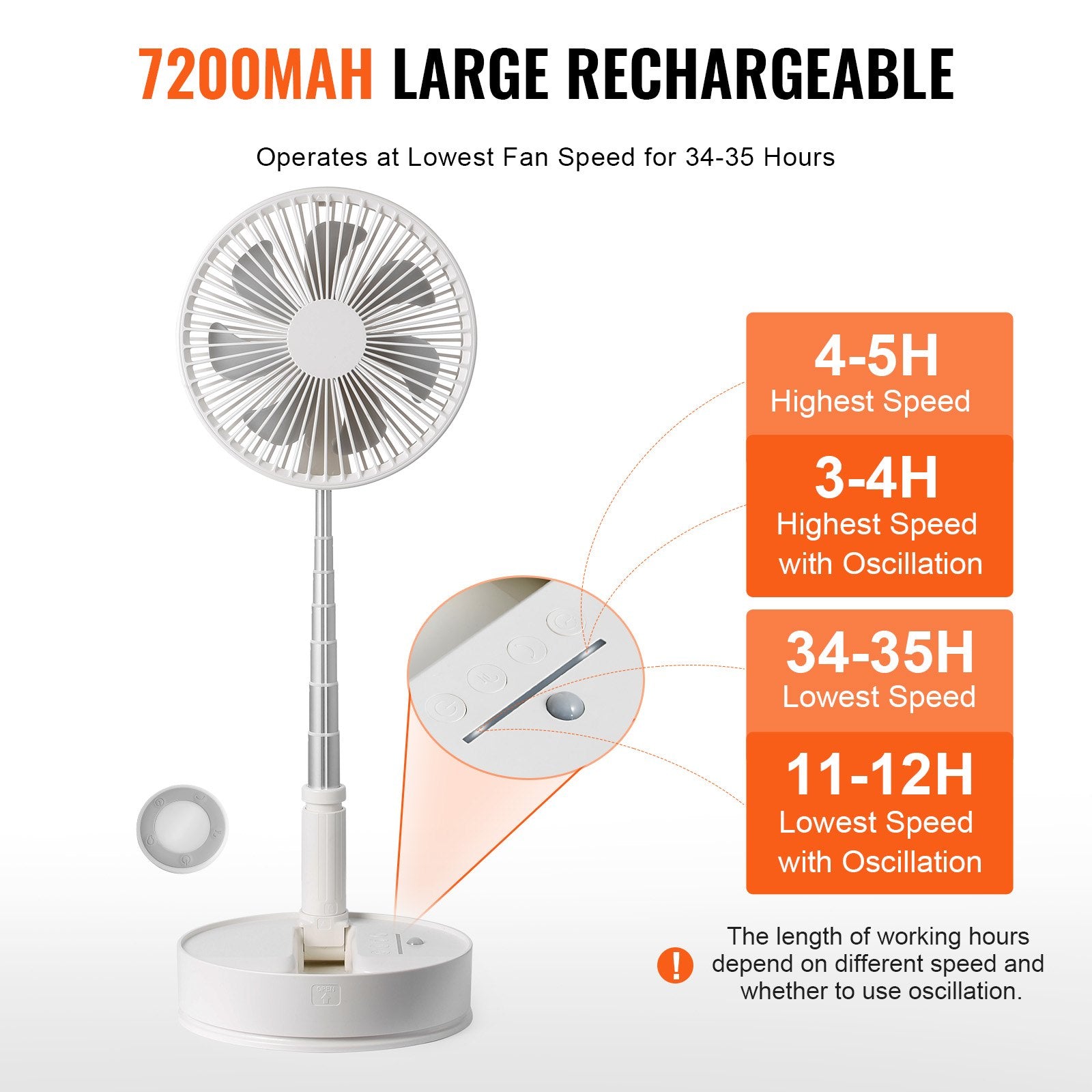 VEVOR 8 Inch Foldable Oscillating Standing Fan with Remote Control,