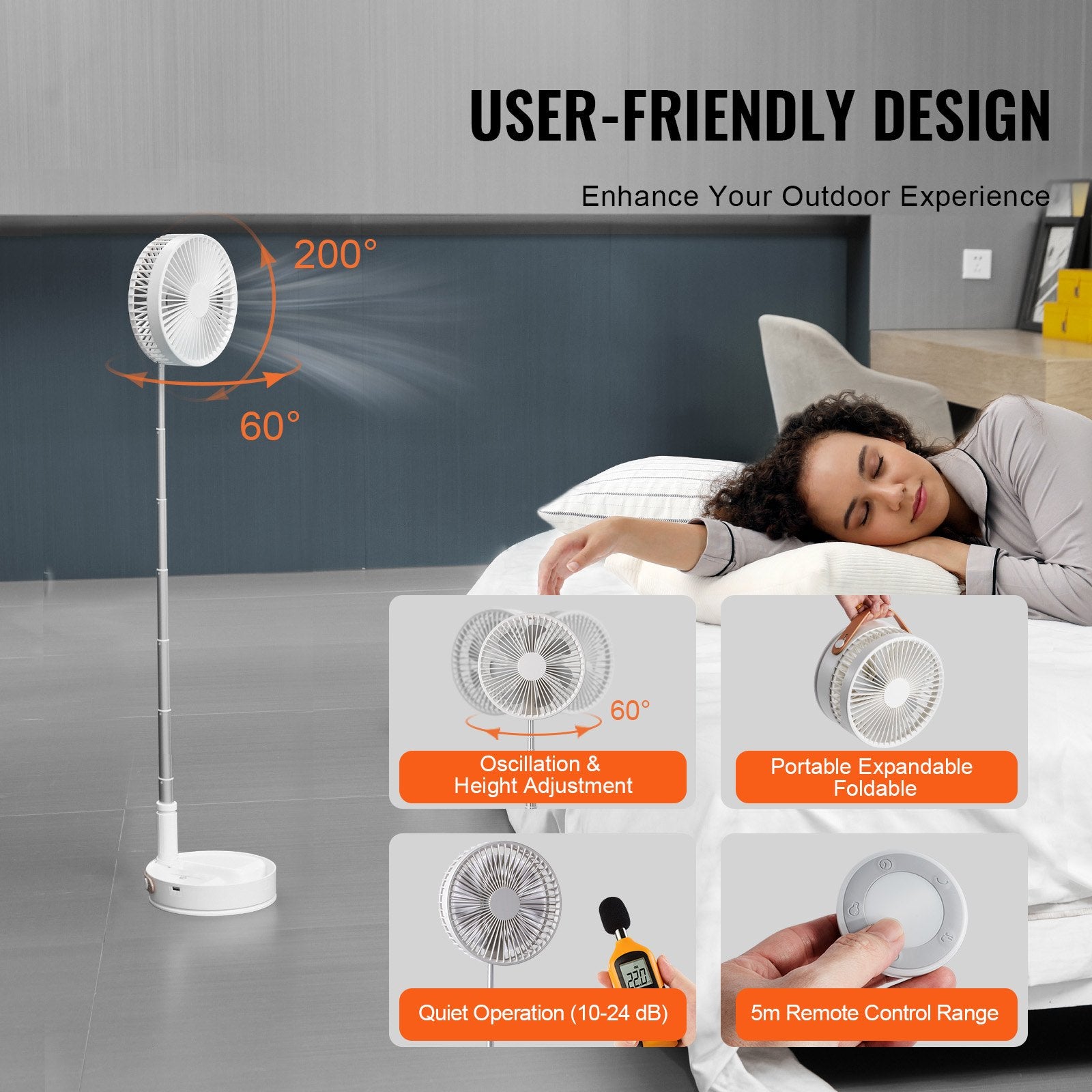 VEVOR 8 Inch Foldable Oscillating Standing Fan with Remote Control,