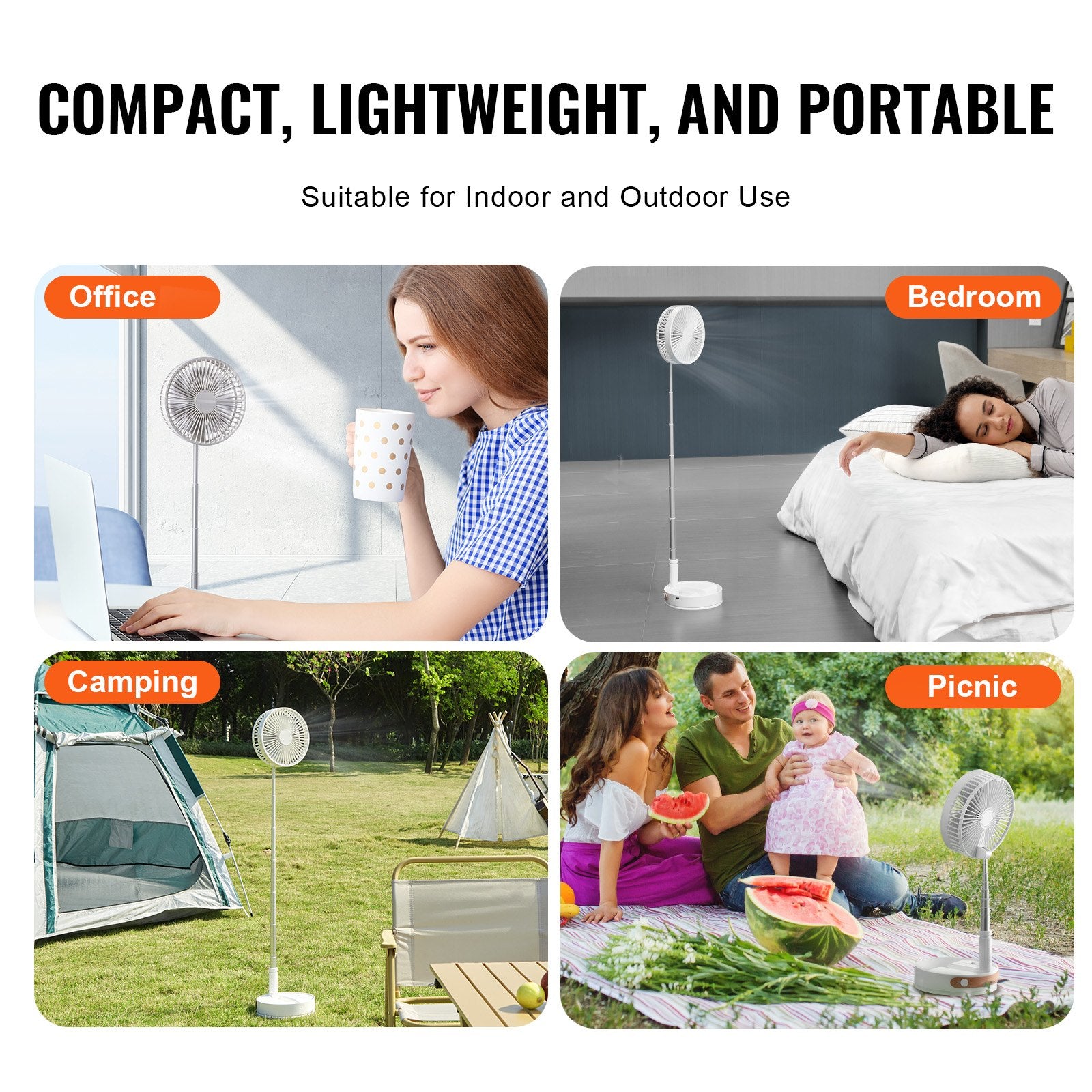 VEVOR 8 Inch Foldable Oscillating Standing Fan with Remote Control,