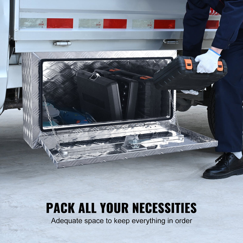 VEVOR Underbody Truck Box, 30"×14"×16" Pickup Storage Box, Heavy Duty Aluminum Diamond Plate Tool Box with Lock and Keys, Waterproof Trailer Storage Box with T-Handle Latch for Truck, Van, Trailer