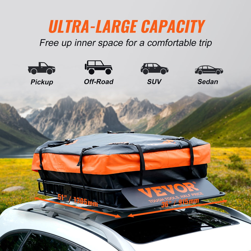 VEVOR Roof Rack Cargo Basket 200 LBS 51"x36"x5" for SUV Truck with Luggage Bag
