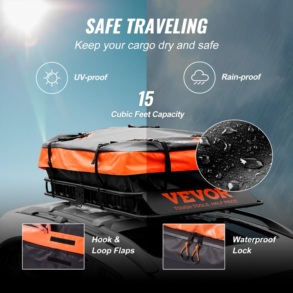 VEVOR Roof Rack Cargo Basket 200 LBS 51"x36"x5" for SUV Truck with Luggage Bag