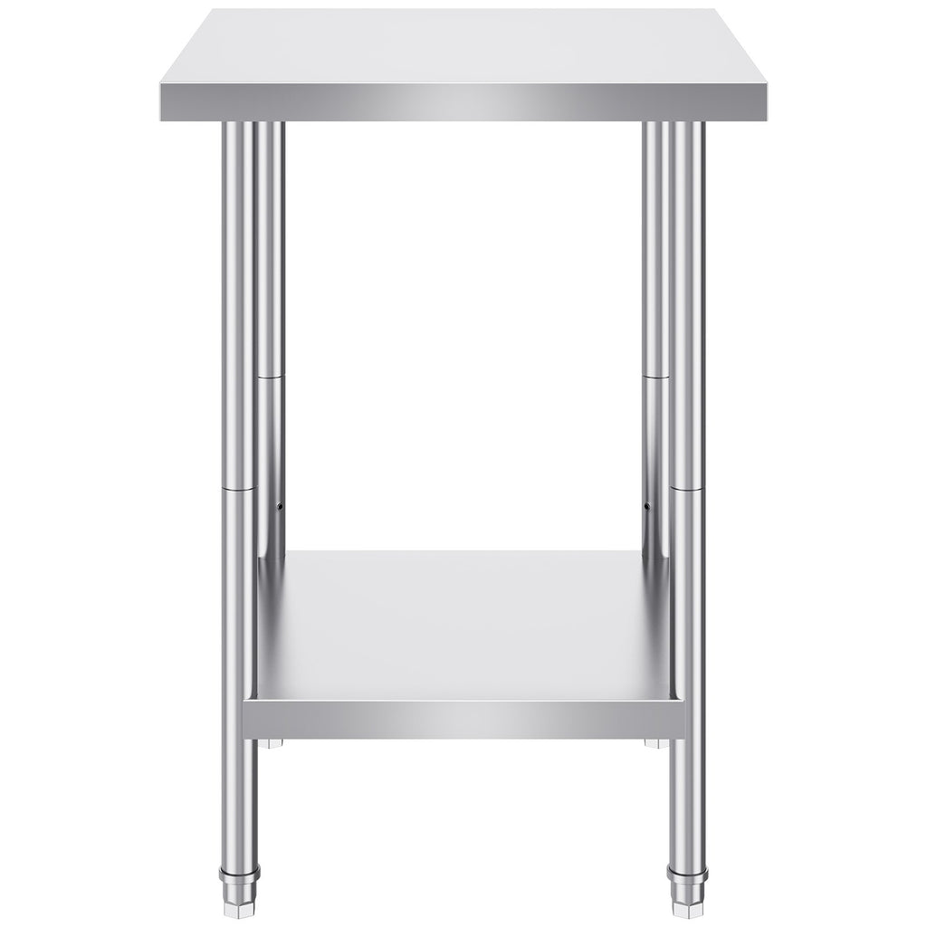 VEVOR Stainless Steel Prep Table, 24 x 24 x 34 Inch, Heavy Duty Metal Worktable with 3 Adjustable Height Levels, Commercial Workstation for Kitchen Garage Restaurant Backyard