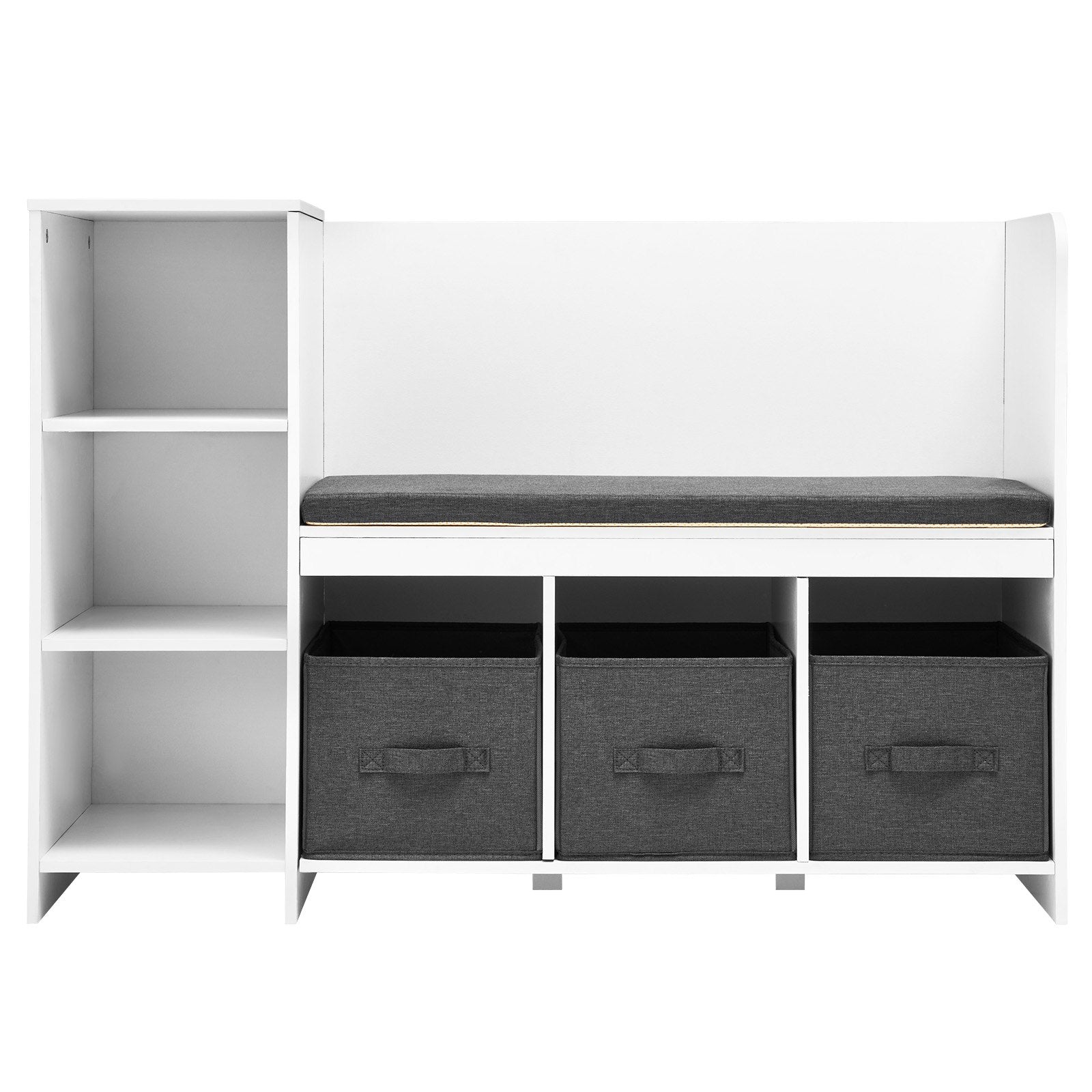 VEVOR Kids Reading Nook Bench, Toddler Bookshelf and Bookcase with Detachable Seat Cushion, 6-Cubby Storage Organizer Bench with 3 Drawers, Ideal for Playroom, Bedroom, Living Room or Entryway, White