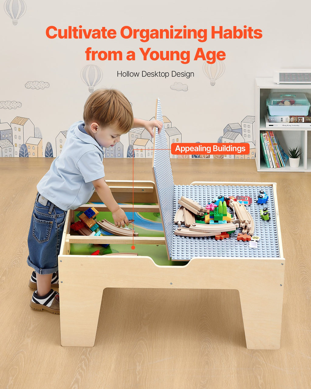 VEVOR Multi-Purpose Activity Play Table 290 Building Bricks & 30 PCS Accessories