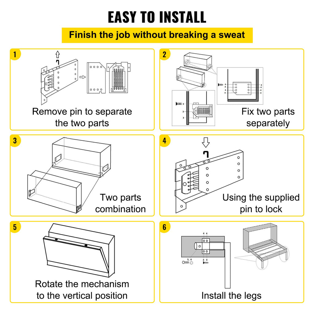 VEVOR DIY Murphy Bed Springs Mechanism Hardware Kit Horizontal for Twin Size Bed
