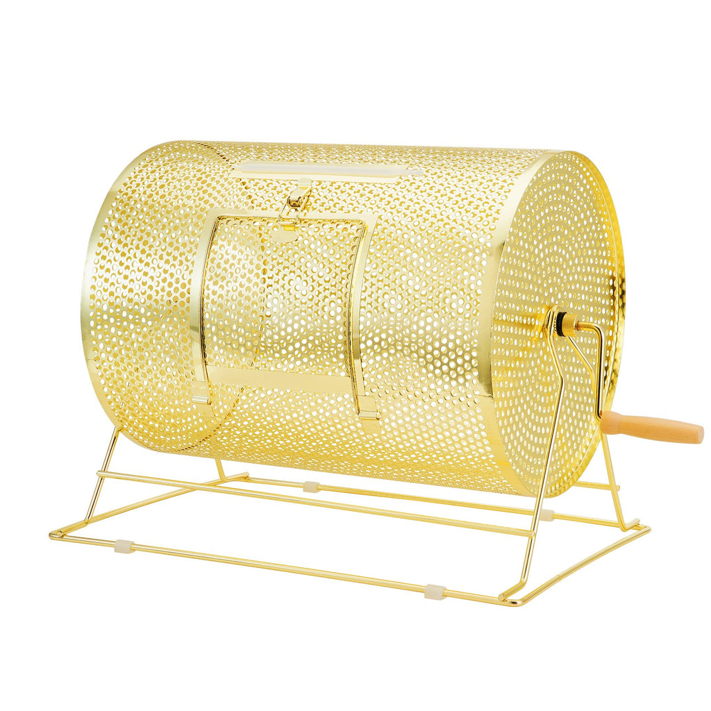 VEVOR Raffle Drum, 16.1 x Ø12 inch Brass Plated Raffle Ticket Spinning Cage, Holds 5000 Tickets or 200 Ping Pong Balls, Metal Lottery Spinning Drawing with Wooden Turning Handle, for Bingo Ballot Part