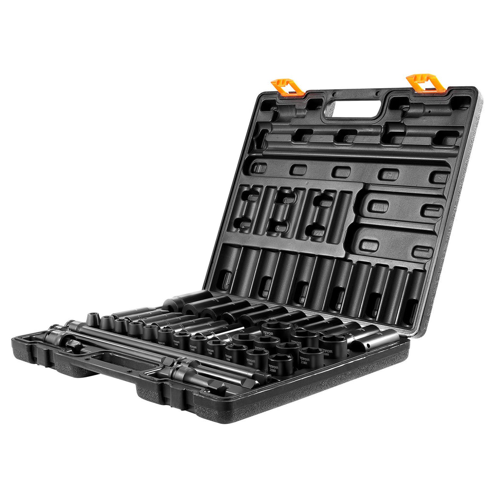 VEVOR Impact Socket Set 43 Piece Impact Sockets, Standard Socket Assortment, Drive Socket Set 6-Point Sockets Metric 9-30mm (Standard/Deep)