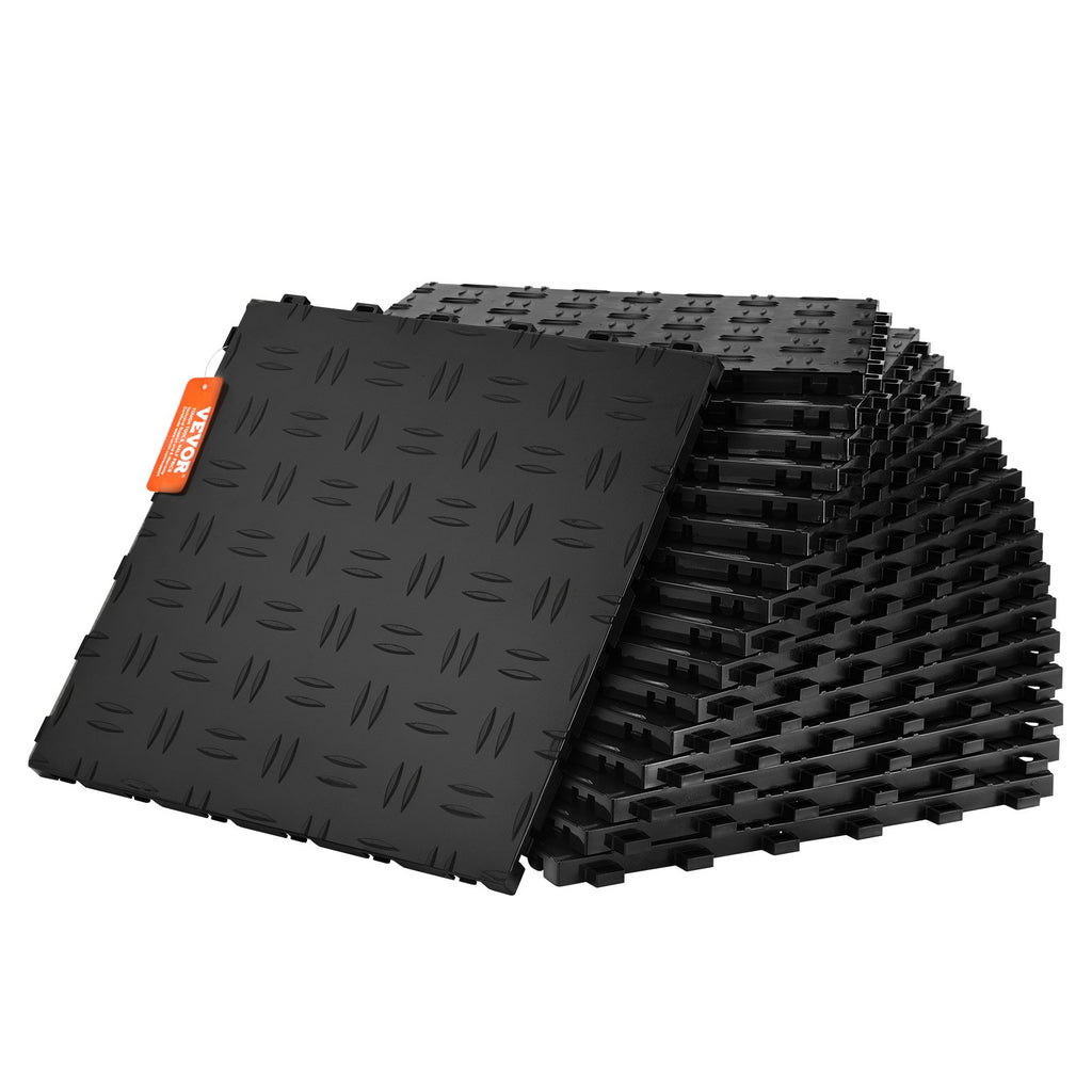 VEVOR Garage Tiles Interlocking, 12 x 12 x 0.53 inch 50 Pack Garage Floor Covering Tiles, Non-Slip Double-Sided Texture Garage Flooring Tiles, for Garages, Basements, Repair Shops, Black