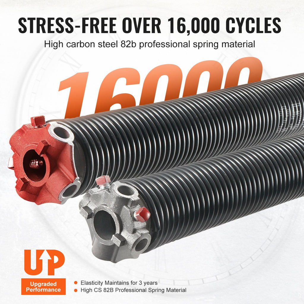 VEVOR Garage Door Torsion Springs, 16000 Cycles, Pair of 0.25 x 2 x 30inch, Garage Door Springs with Non-Slip Winding Bars, Mounting Tool and Gloves, Electrophoresis Coated, for Replacement