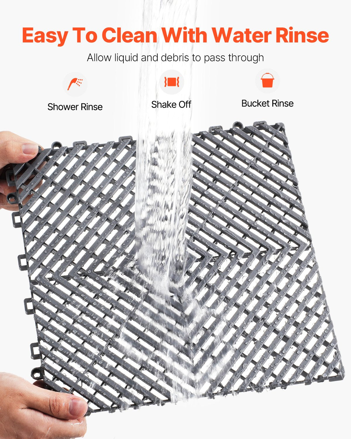 VEVOR Interlocking Drainage Mat, 31 x 31 cm Modular Interlocking Cushion, 50 Pcs Splicing Drainage Mats, Non-Slip Gray PP Drainage Floor Tile and Shower Mat, for Garage, Garden, Kitchen & Outdoor