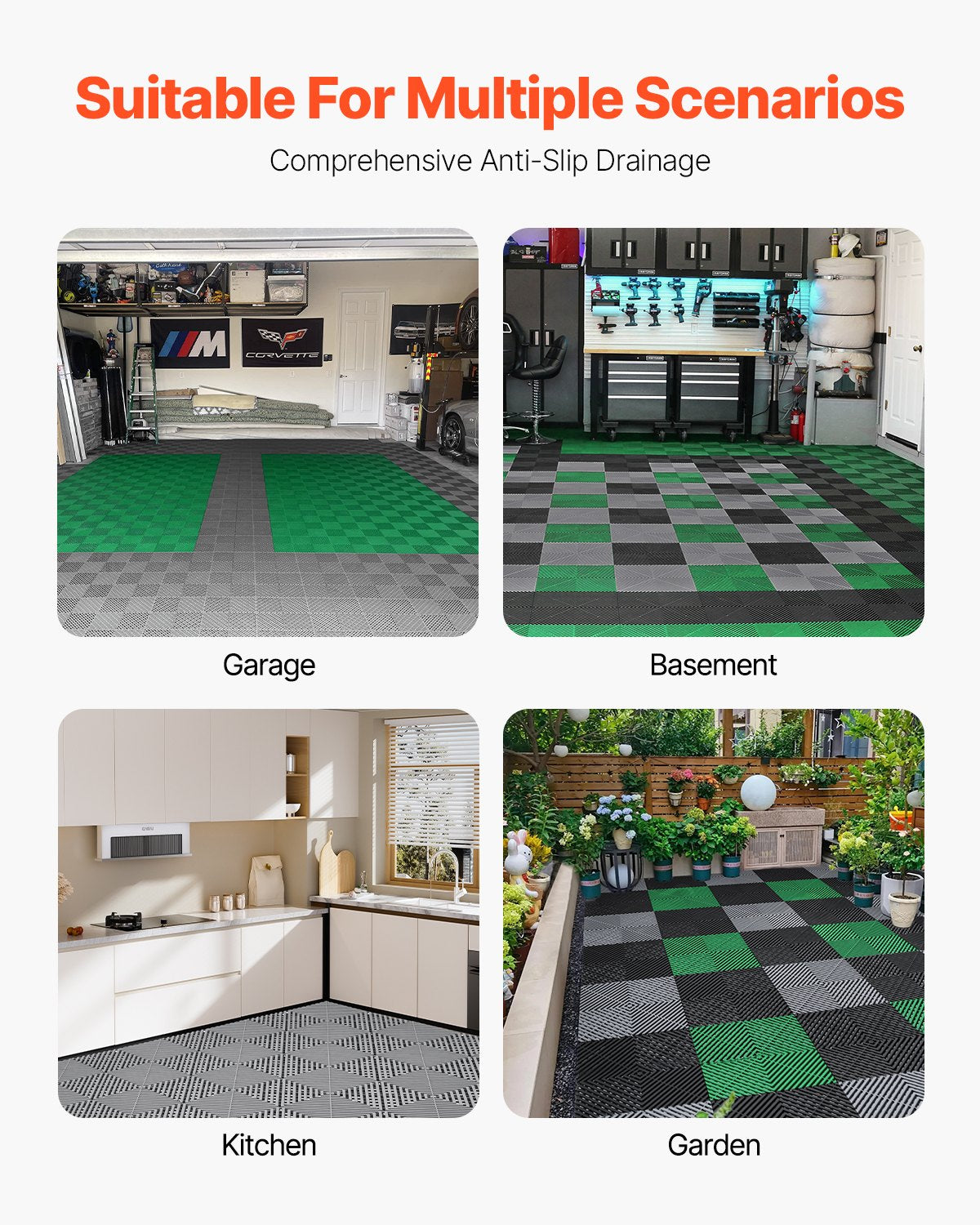 VEVOR Interlocking Drainage Mat, 31 x 31 cm Modular Interlocking Cushion, 50 Pcs Splicing Drainage Mats, Non-Slip Gray PP Drainage Floor Tile and Shower Mat, for Garage, Garden, Kitchen & Outdoor